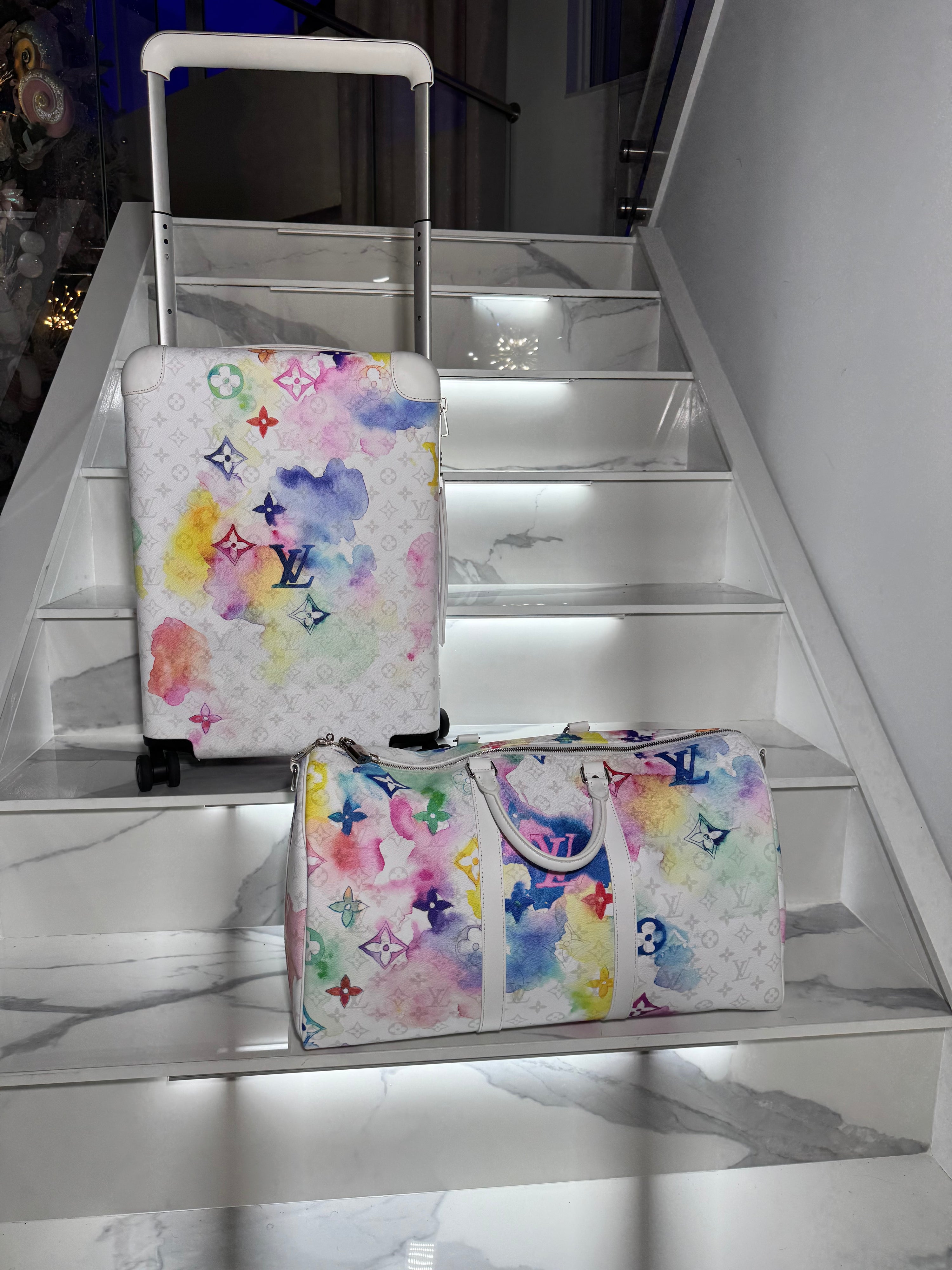 LV Virgil Abloh Watercolor Trolly and Keepall Set
