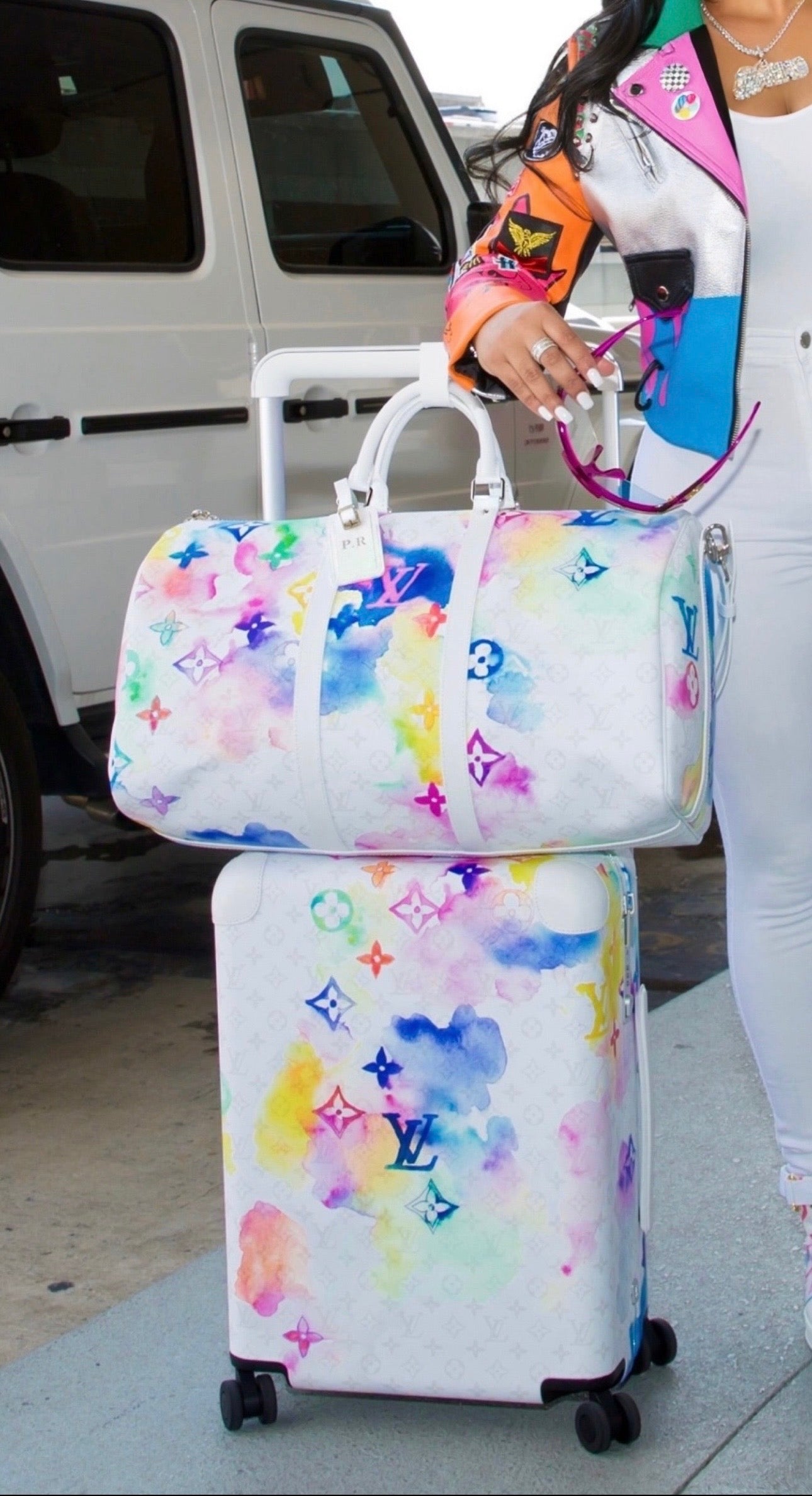LV Virgil Abloh Watercolor Trolly and Keepall Set