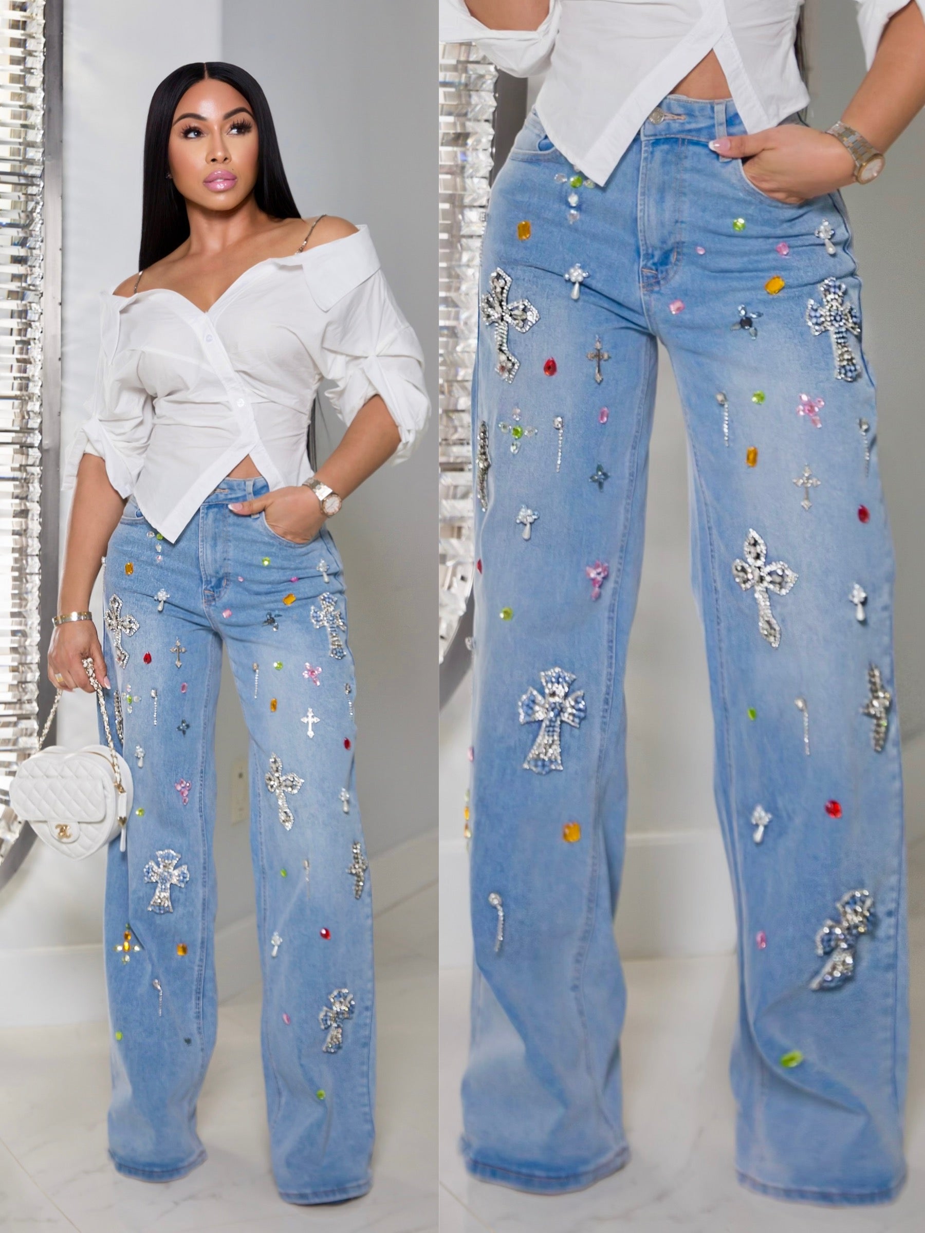 "Highly Favored" Crystal Jeans 💎